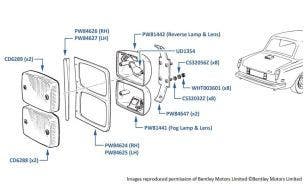 Rear Fog & Reverse Lamp, Corniche & Continental, chassis numbers 20010-50170 (other than USA) 