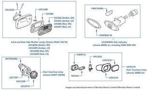 Side Marker, Side Indicator & Door Courtesy Lamps, Corniche & Continental, chassis numbers 05036-68621 & 02000-02079
