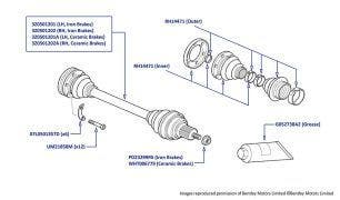 Drive Shaft, Arnage R (chassis 13514-14308), Arnage RL (chassis 19600-19679), Arnage T (chassis 13504-14285), Arnage Final Series (chassis 07910-14385), Azure (chassis 13500-14495) & Brooklands Coupe (all chassis)