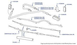 Parking Brake Cables, Silver Seraph (chassis 04006-08853), Silver Seraph LOL (chassis 06558-08854), Arnage Green Label (chassis 04003-05100), 4.4L Birkin (CHASSIS 05236-06786), Red Label (chassis 04001-08394) & Le Mans (chassis 06341-08375)
