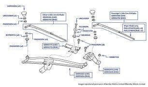 Windscreen Wipers, Arnage R (chassis 13514-14308), Arnage RL (chassis 19600-19679), Arnage T (chassis 13504-14285), Arnage Final Series (chassis 07910-14385), Azure (chassis 13500-14495) & Brooklands Coupe (all chassis)